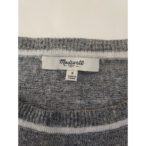 Ladies Madewell Lightweight 109% Linen Gray W/Sleeve Stripes LS Sweater Size S - Picture 2 of 9
